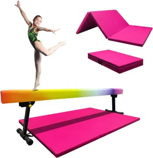 8ft Ultrasimple Adjustable&Foldable Balance Beam,High-Low Floor Beam Suede Gymnastics Equipment,No Tool Require, Gymnastics Beam for Training&Professional HomeTraining