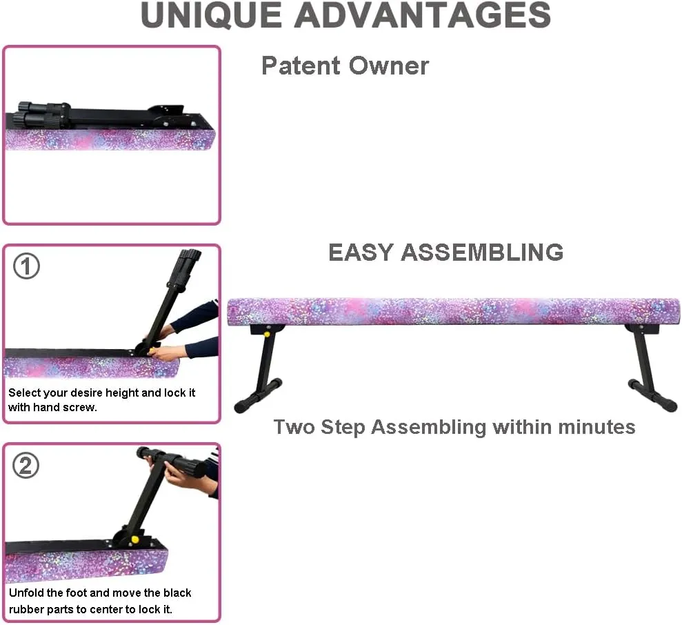 8ft Ultrasimple Adjustable&Foldable Balance Beam,High-Low Floor Beam Suede Gymnastics Equipment,No Tool Require, Gymnastics Beam for Training&Professional HomeTraining