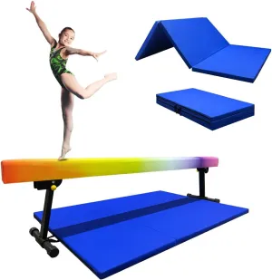8ft Ultrasimple Adjustable&Foldable Balance Beam,High-Low Floor Beam Suede Gymnastics Equipment,No Tool Require, Gymnastics Beam for Training&Professional HomeTraining