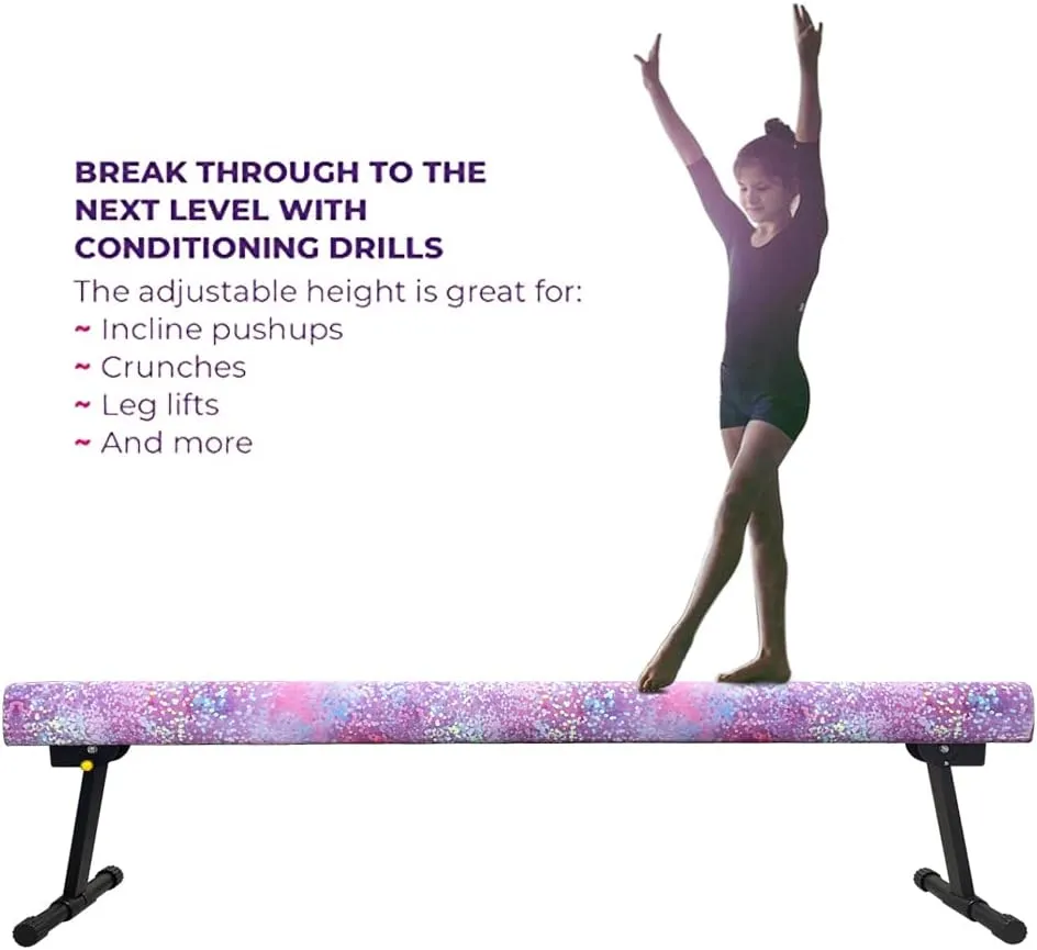 8ft Ultrasimple Adjustable&Foldable Balance Beam,High-Low Floor Beam Suede Gymnastics Equipment,No Tool Require, Gymnastics Beam for Training&Professional HomeTraining