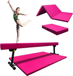 8ft Ultrasimple Adjustable&Foldable Balance Beam,High-Low Floor Beam Suede Gymnastics Equipment,No Tool Require, Gymnastics Beam for Training&Professional HomeTraining