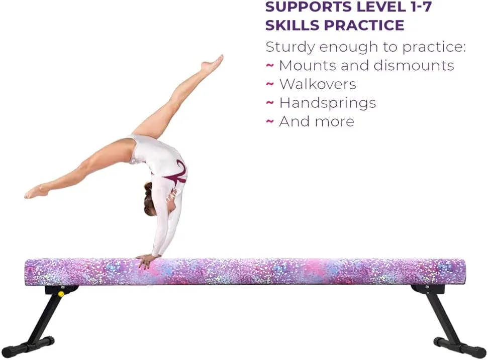 8ft Ultrasimple Adjustable&Foldable Balance Beam,High-Low Floor Beam Suede Gymnastics Equipment,No Tool Require, Gymnastics Beam for Training&Professional HomeTraining