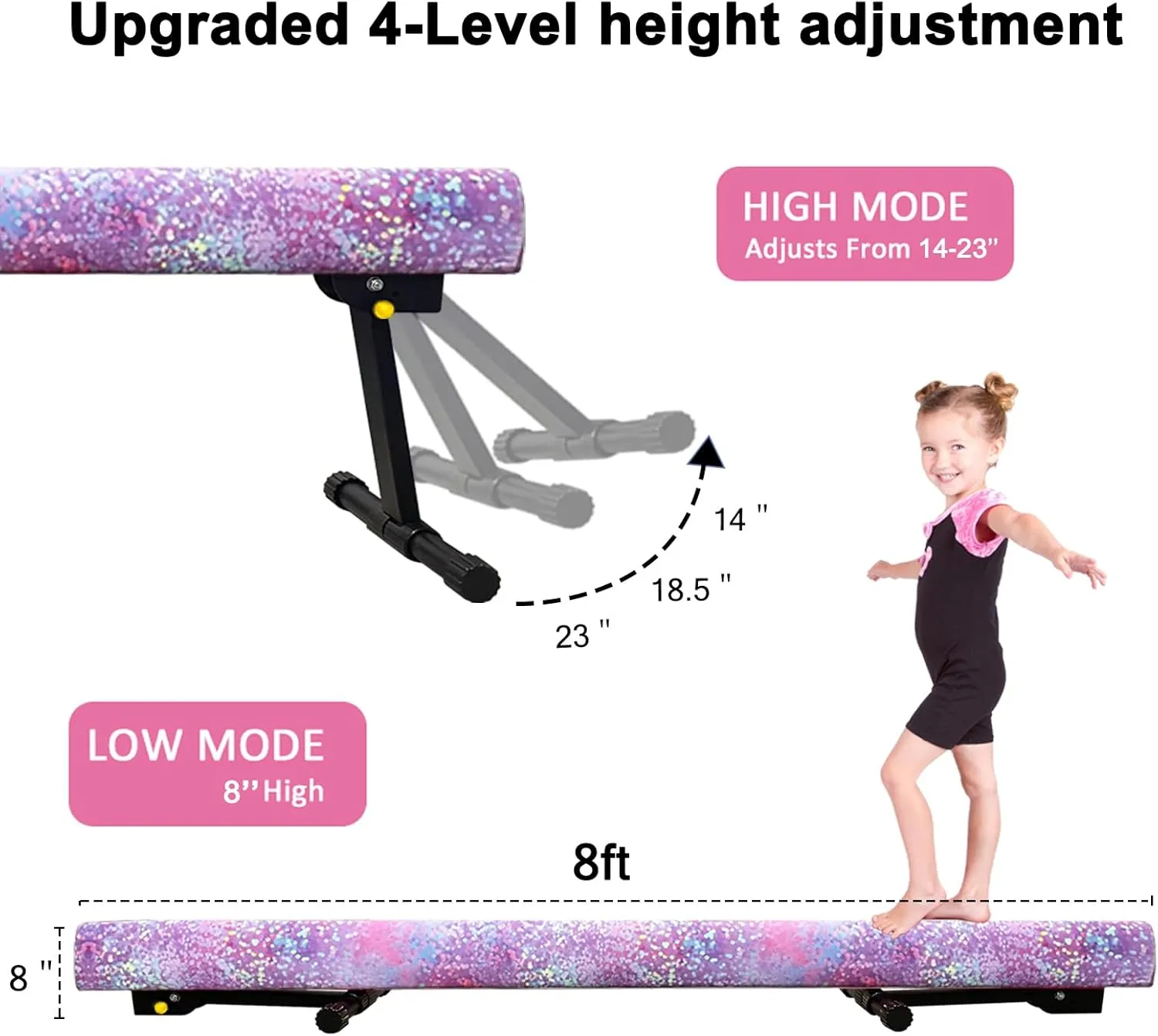 8ft Ultrasimple Adjustable&Foldable Balance Beam,High-Low Floor Beam Suede Gymnastics Equipment,No Tool Require, Gymnastics Beam for Training&Professional HomeTraining