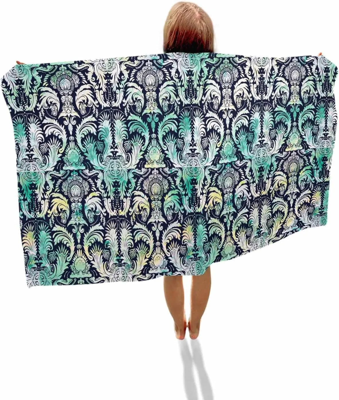Abstract Beach Towel 23"x47" Microfiber Beach Towels Oversized Sand Free Quick Dry Beach Towel/Bath Towels/Yoga Towel/Pool Towels/Travel Towel for Women Men Girls Kids-Teal Hand-Painted