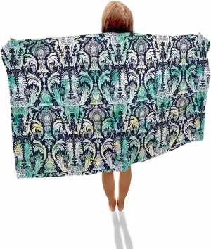 Abstract Beach Towel 23"x47" Microfiber Beach Towels Oversized Sand Free Quick Dry Beach Towel/Bath Towels/Yoga Towel/Pool Towels/Travel Towel for Women Men Girls Kids-Teal Hand-Painted
