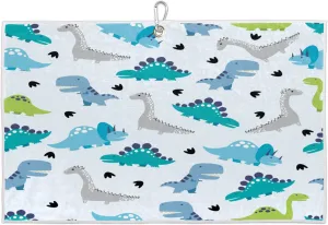 Abstract Cartoon Dinosaur Golf Towel with Heavy Duty Carabiner Clip Quick Dry Ultra Absorbent Club Ball Cleaning Towel Golf Accessories for Men Women
