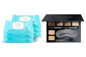 Aesthetica Makeup Removing Wipes, 6 Pack Bulk and Aesthetica Brow Contour Kit 16-Piece Eyebrow Palette