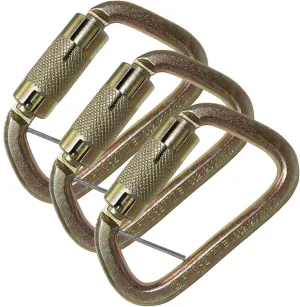 AFP Twist-Locking D-Steel High-Strength Carabiner w/Pin, ANSI & OSHA Compliant (3)
