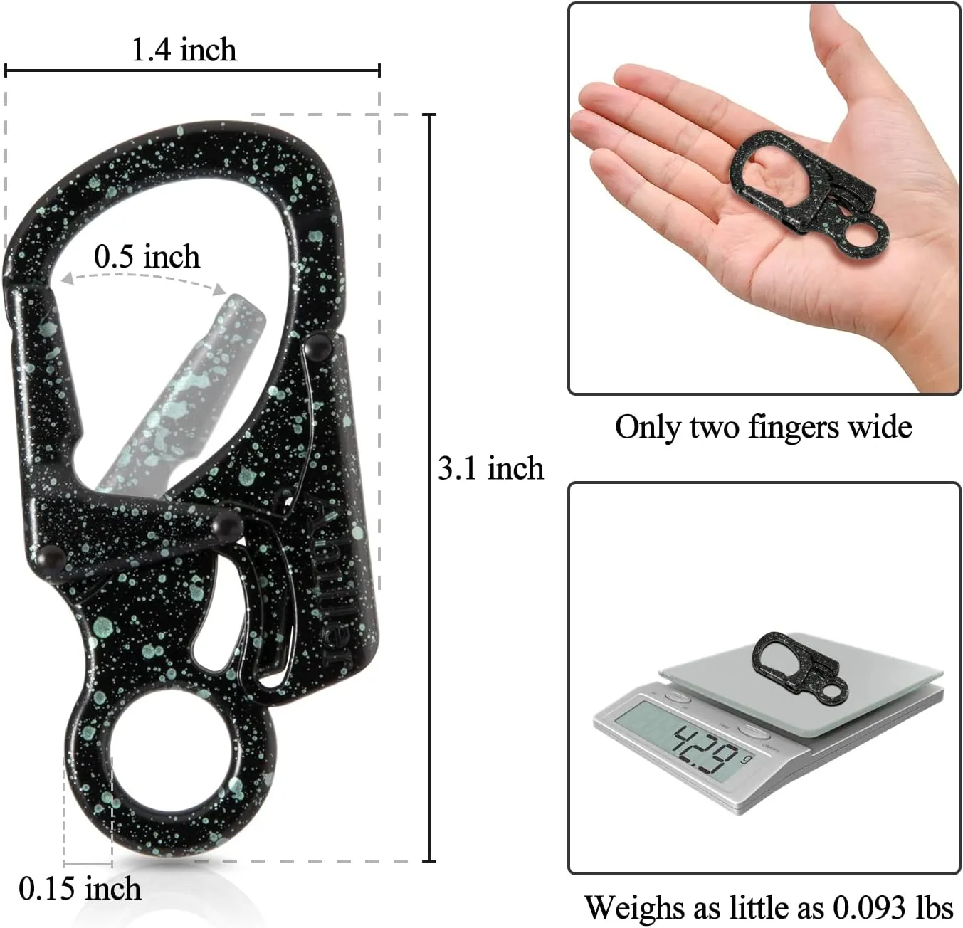 Ahiller Carabiner Clip, Double Anti-Misopening Locking Design, 3" Zinc Alloy Heavy Keychain for Outdoor Camping Hiking, Key Ring Clip