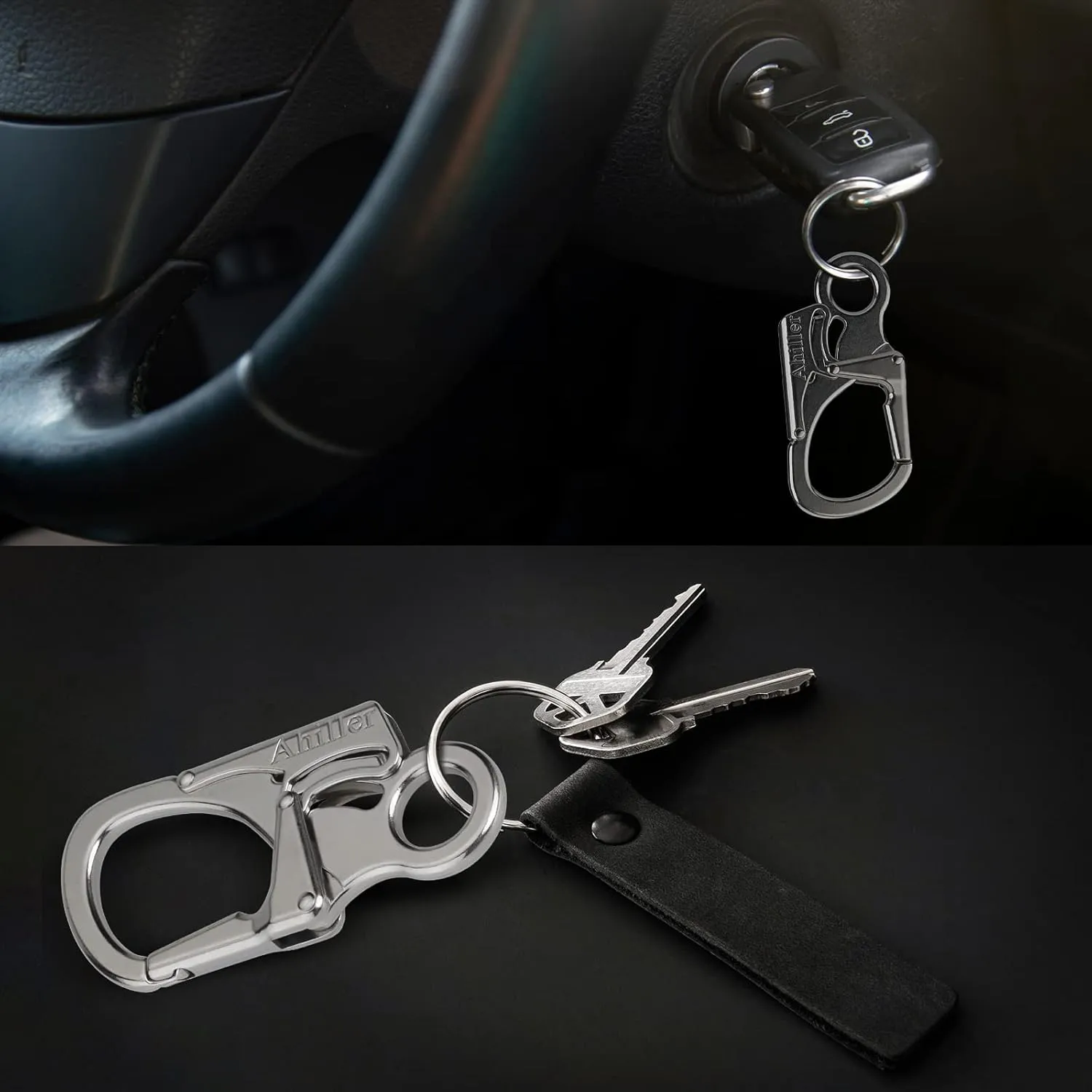 Ahiller Carabiner Clip, Double Anti-Misopening Locking Design, 3" Zinc Alloy Heavy Keychain for Outdoor Camping Hiking, Key Ring Clip