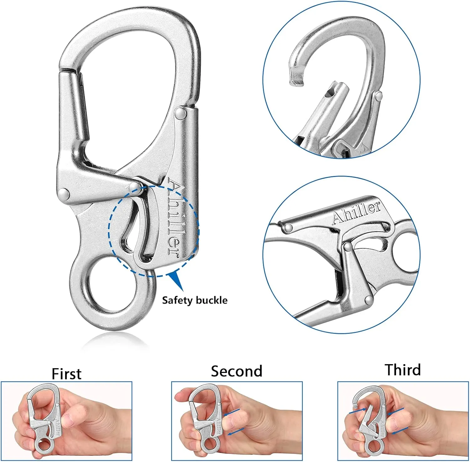 Ahiller Carabiner Clip, Double Anti-Misopening Locking Design, 3" Zinc Alloy Heavy Keychain for Outdoor Camping Hiking, Key Ring Clip