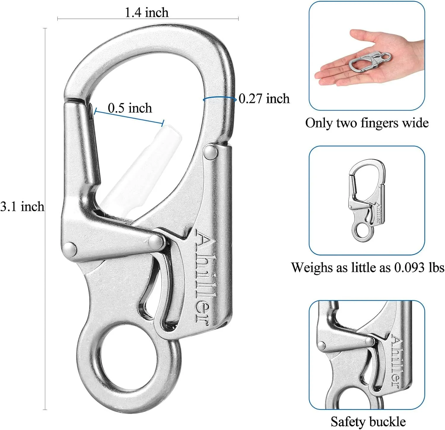 Ahiller Carabiner Clip, Double Anti-Misopening Locking Design, 3" Zinc Alloy Heavy Keychain for Outdoor Camping Hiking, Key Ring Clip
