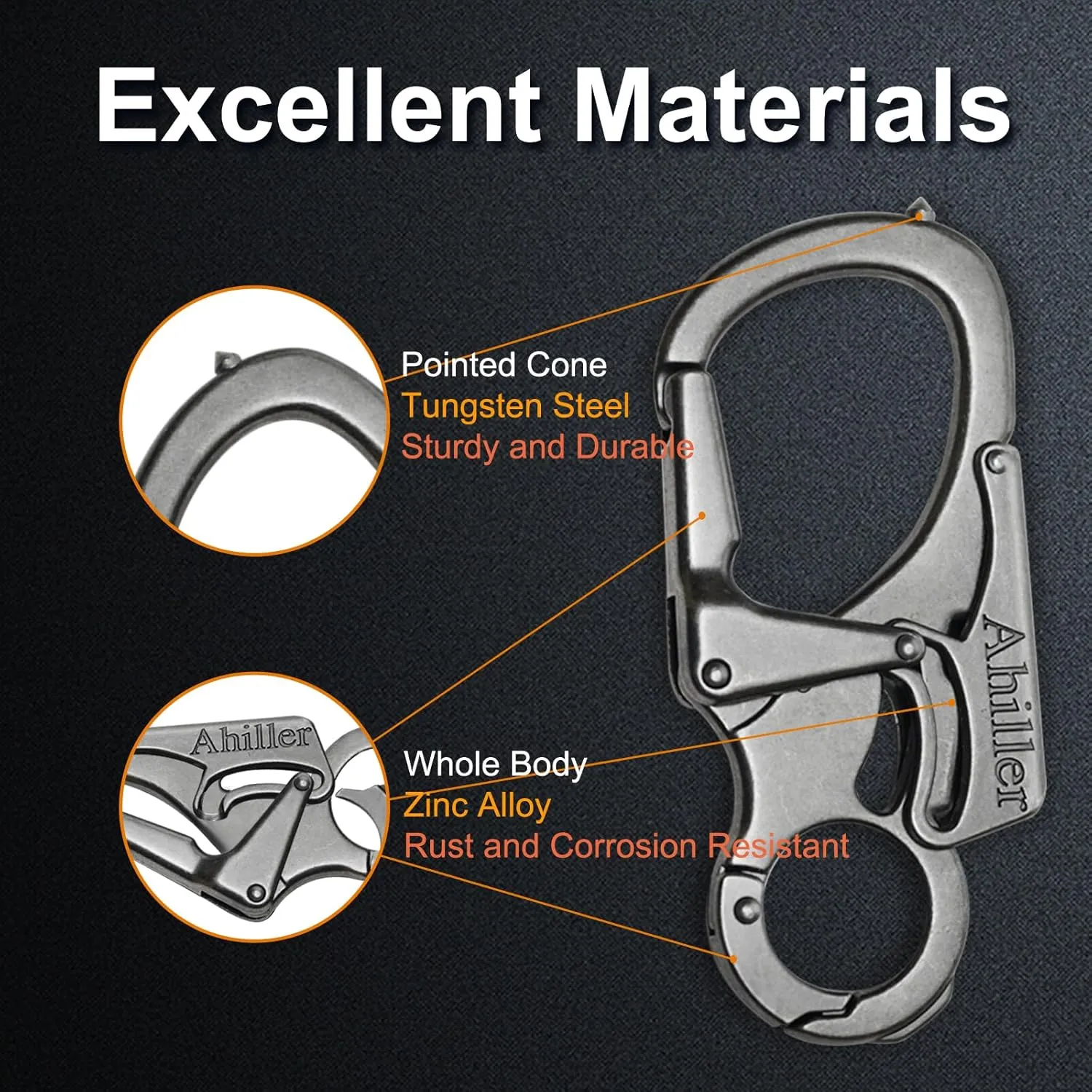 Ahiller Carabiner Keychain Clip, Double Lock Designed - Tungsten Steel Tip, Multifounction Tools for Camping, Hiking, Fishing, Outdoor Survival