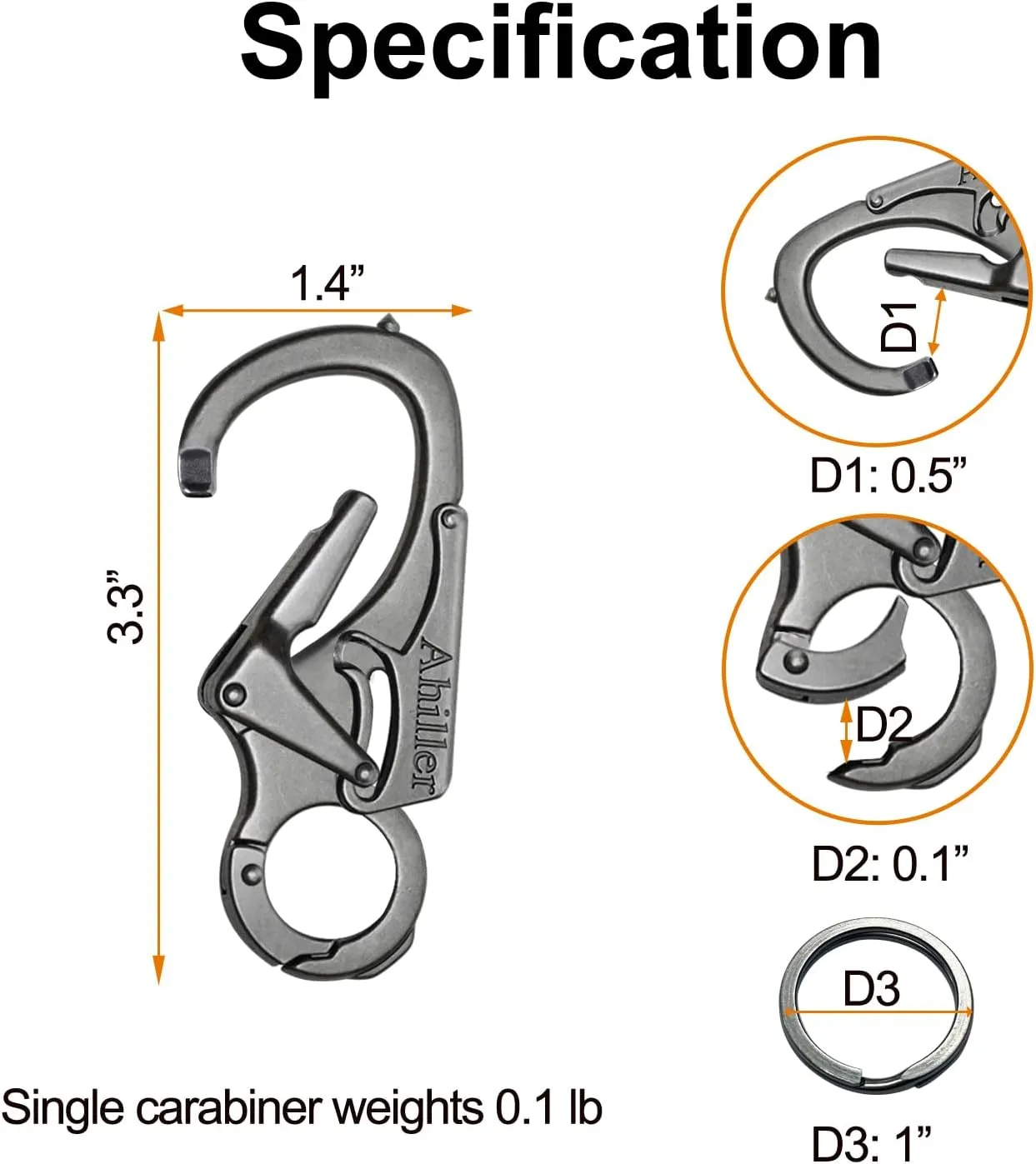 Ahiller Carabiner Keychain Clip, Double Lock Designed - Tungsten Steel Tip, Multifounction Tools for Camping, Hiking, Fishing, Outdoor Survival