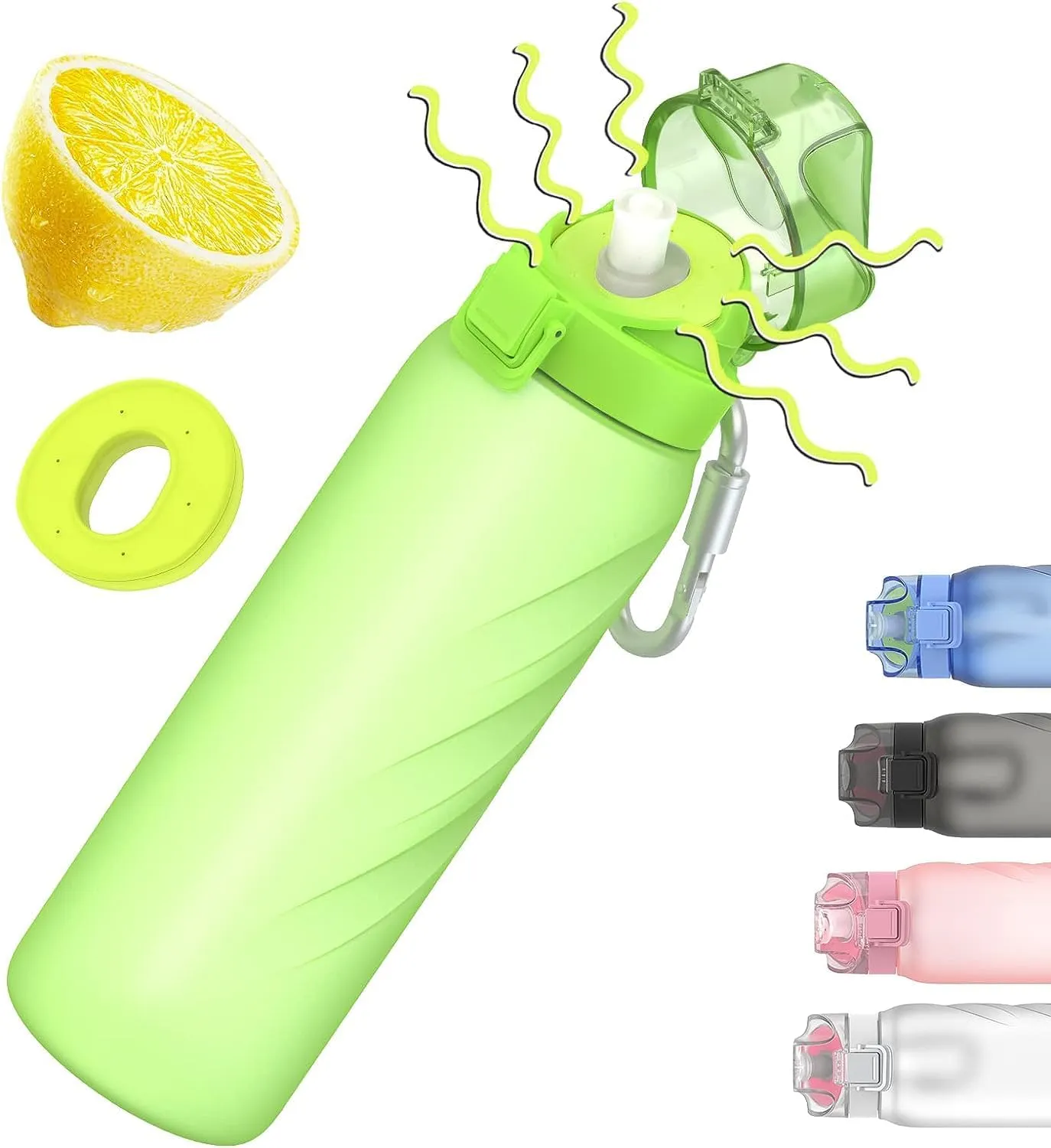 Air Water Up Bottle with Flavor Pods, 32 oz Water Bottles with Straw, Leakproof & BPA Free, Wide Mouth and Fast Water Flow Motivational Drinking Sports Water Bottle - Green