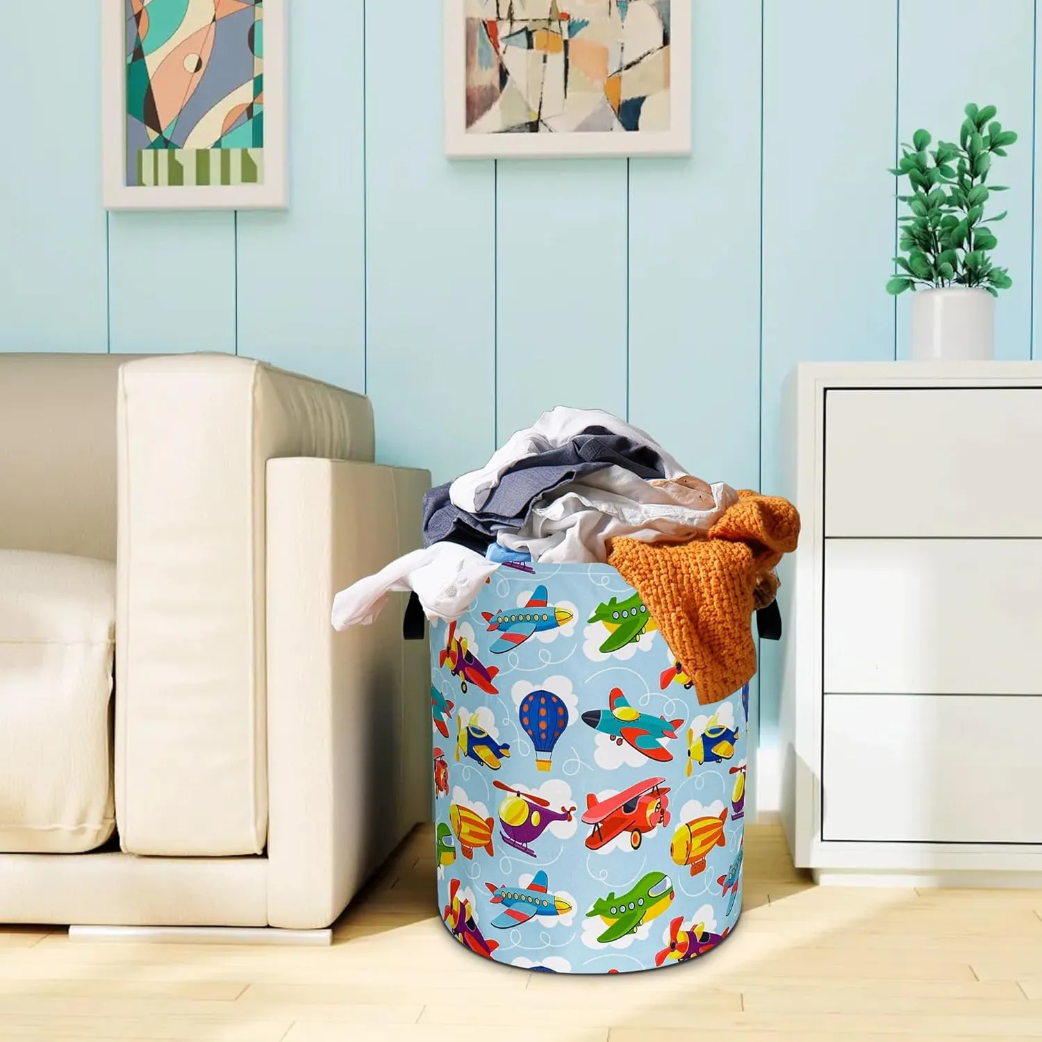 Airplane Laundry Basket Oxford Cloth Hot Air Balloon Laundry Hamper With Handle Foldable Portable Clothes Storage Basket 18.9 X 16.5 Inch Storage Bag For Laundry Room/Bathroom/Bedroom/Dormitories
