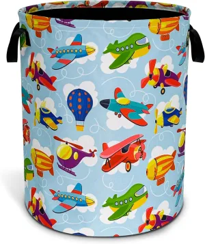 Airplane Laundry Basket Oxford Cloth Hot Air Balloon Laundry Hamper With Handle Foldable Portable Clothes Storage Basket 18.9 X 16.5 Inch Storage Bag For Laundry Room/Bathroom/Bedroom/Dormitories