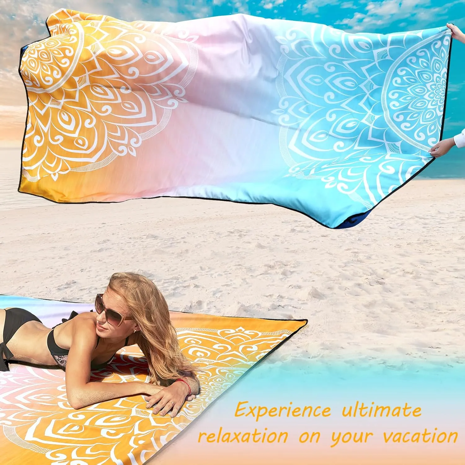 AISPARKY Beach Blanket Waterproof Sandproof, Oversized Large Beach Mat 79" X 83"/120"x108" for 1-8 Adults, Quick Drying&Compact&Lightweight, Picnic Mat Vacation Essentials for Beach Camping Travel