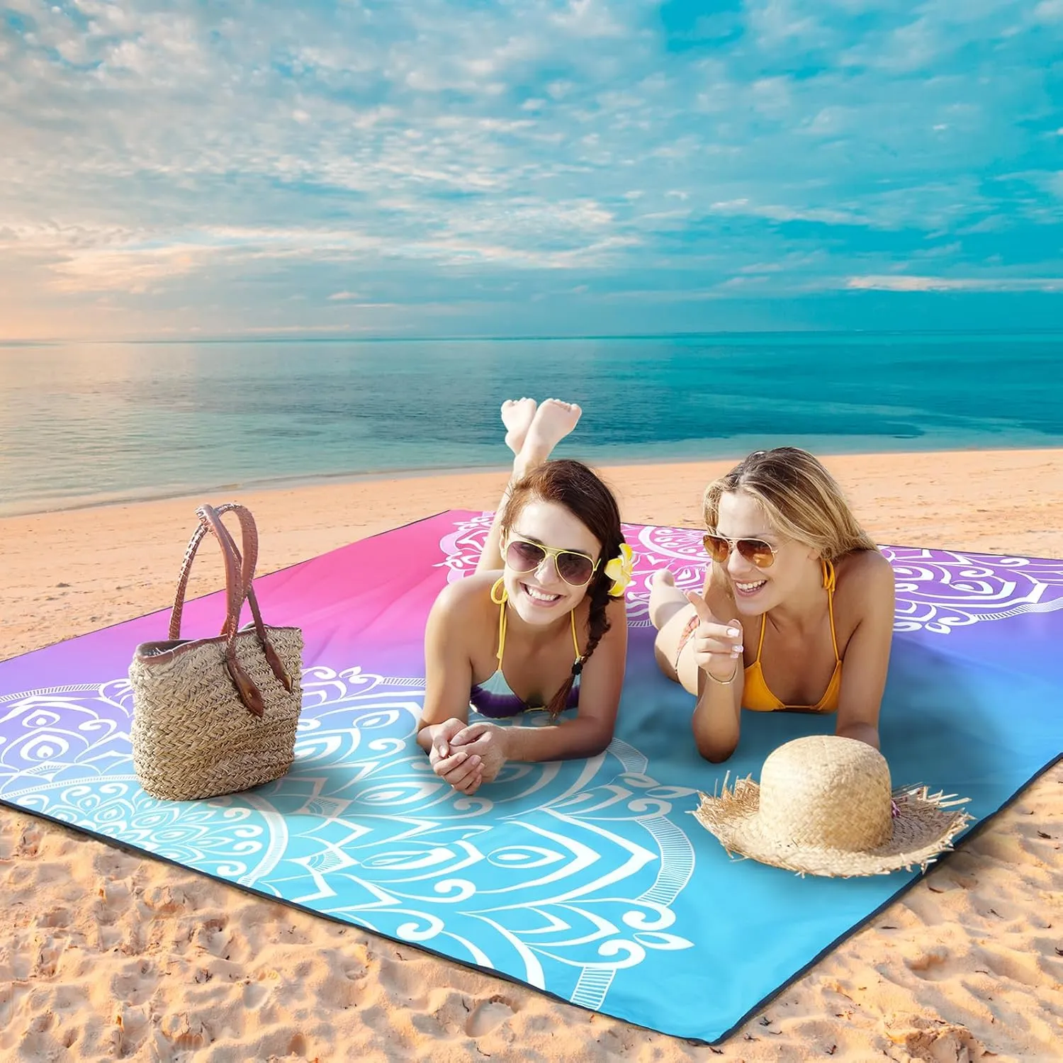 AISPARKY Beach Blanket Waterproof Sandproof, Oversized Large Beach Mat 79" X 83"/120"x108" for 1-8 Adults, Quick Drying&Compact&Lightweight, Picnic Mat Vacation Essentials for Beach Camping Travel