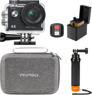 AKASO EK7000 4K30fps 20MP Action Camera EIS Ultra HD 131FT Waterproof Underwater Camera with Waterproof Floating Hand Grip Bundle and Carrying Case Helmet Accessories Kit Bundle