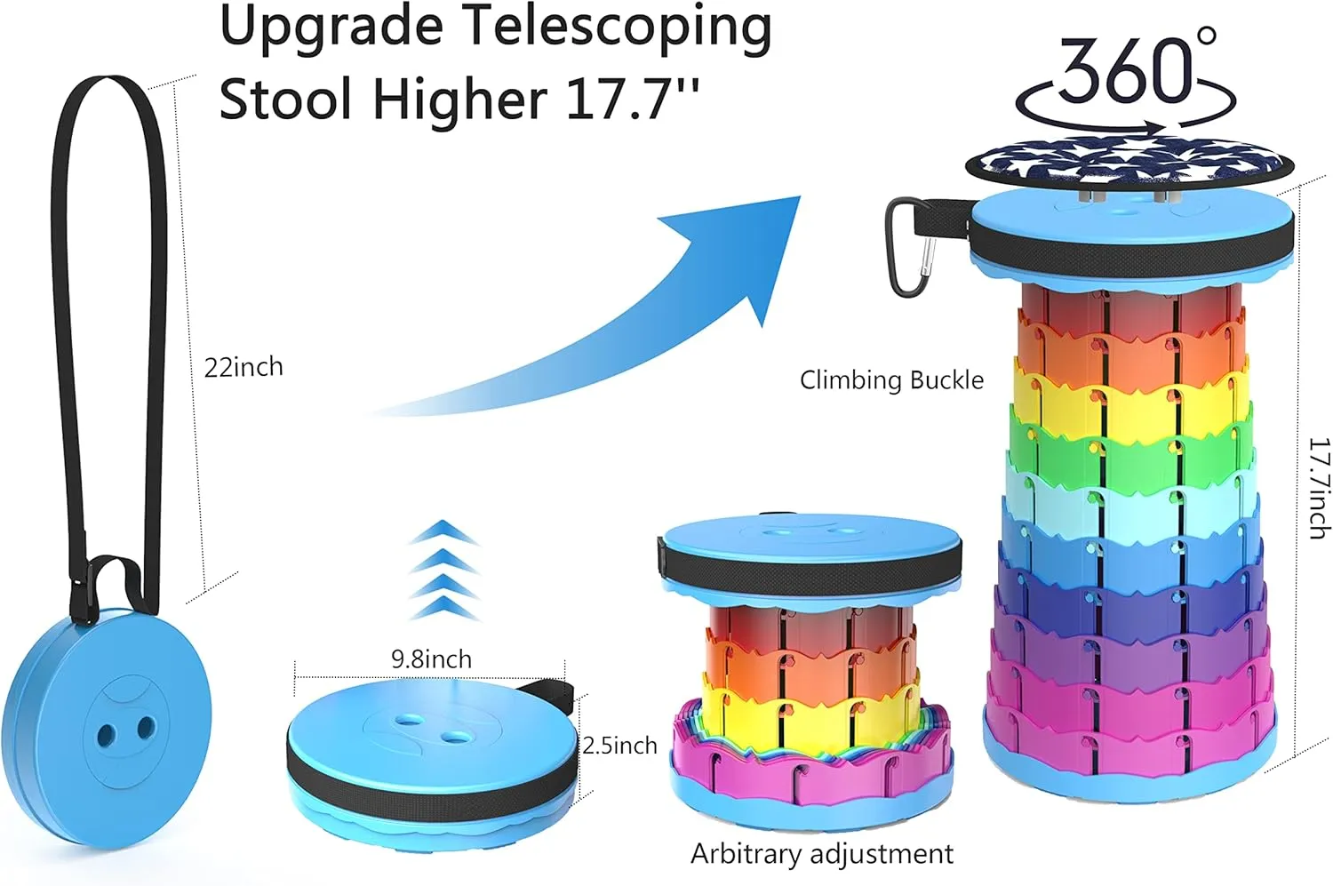 ALEVMOOM Portable Telescoping Stool Collapsible Stool with Cushion & Bag, Retractable Folding Stool for Adults Foldable Seat Sturdy Capacity 440 lbs for Camping Fishing Hiking BBQ