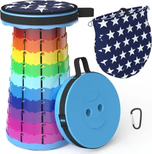 ALEVMOOM Portable Telescoping Stool Collapsible Stool with Cushion & Bag, Retractable Folding Stool for Adults Foldable Seat Sturdy Capacity 440 lbs for Camping Fishing Hiking BBQ