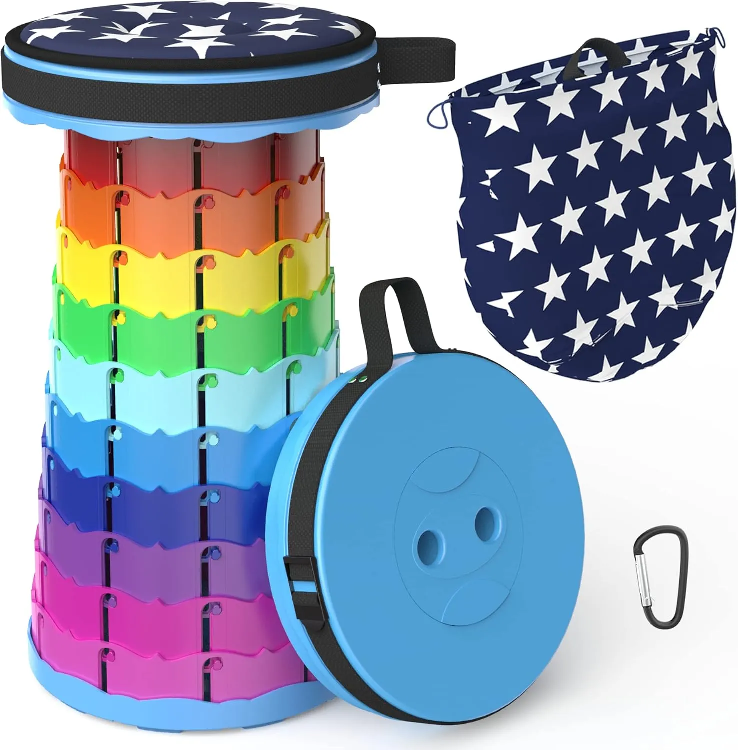 ALEVMOOM Portable Telescoping Stool Collapsible Stool with Cushion & Bag, Retractable Folding Stool for Adults Foldable Seat Sturdy Capacity 440 lbs for Camping Fishing Hiking BBQ