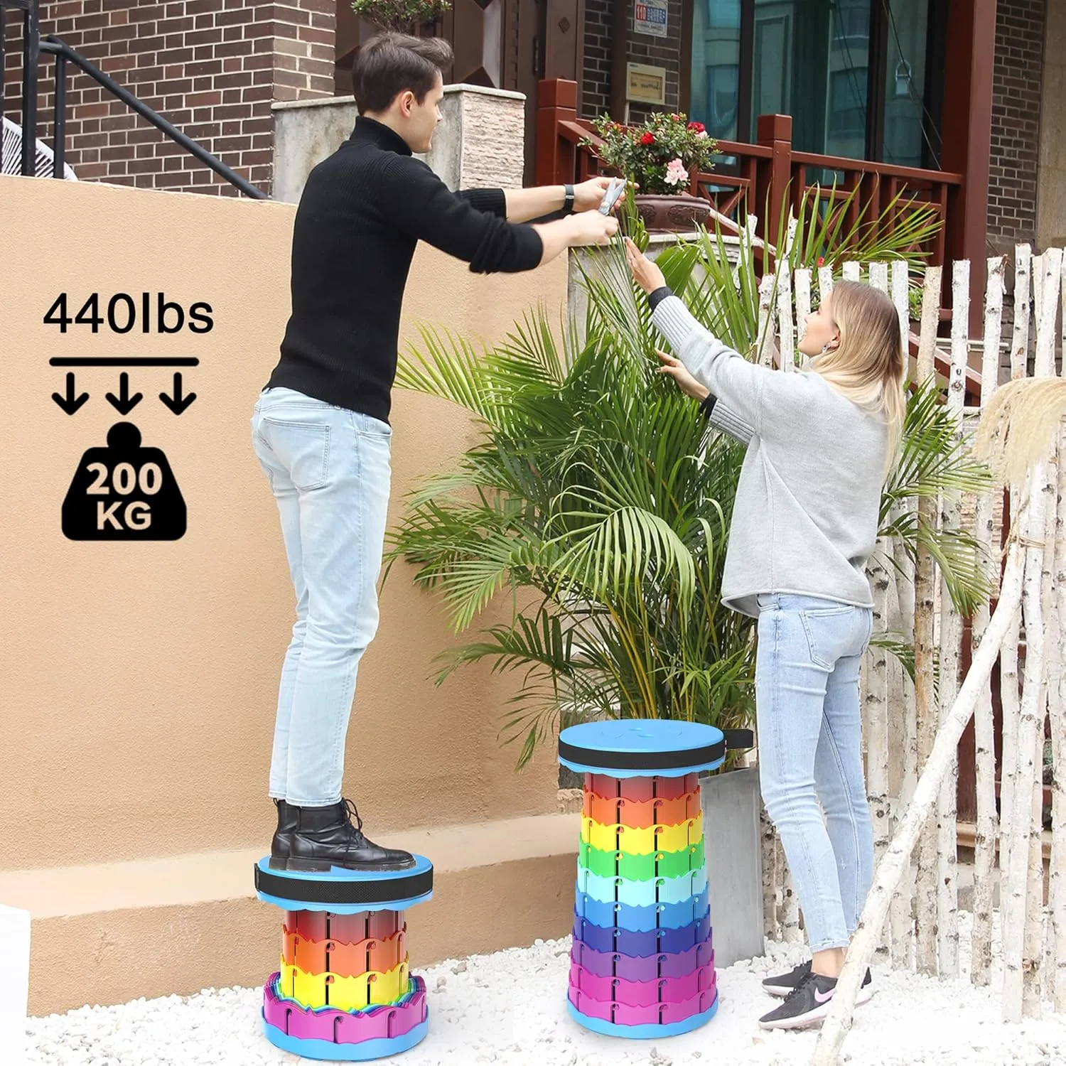 ALEVMOOM Portable Telescoping Stool Collapsible Stool with Cushion & Bag, Retractable Folding Stool for Adults Foldable Seat Sturdy Capacity 440 lbs for Camping Fishing Hiking BBQ