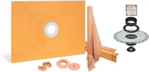 All-in-one Shower Kit: 48x60 Center Shower Pan (Tray), 2 inch PVC flange and 4 Inch Shower Drain Cover in Contour Design with Brushed Copper Finish (KD4GRKAKGB Grate)