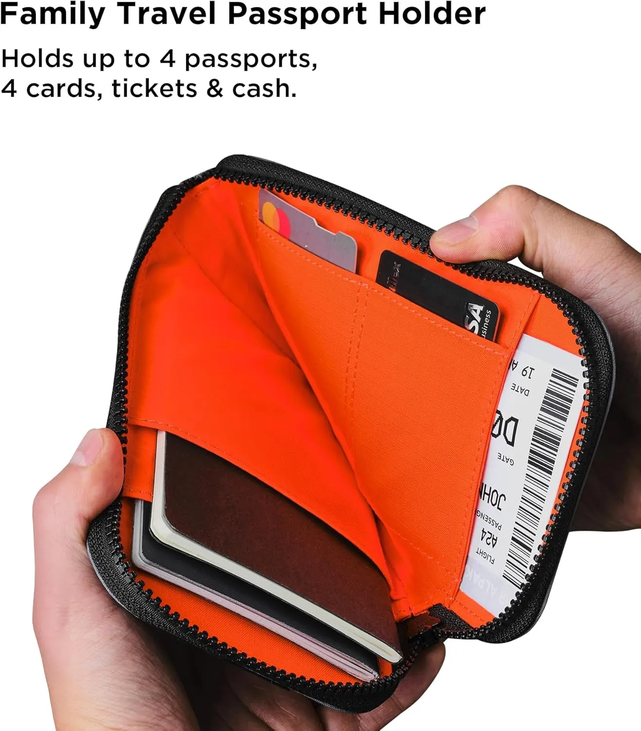 ALPAKA Zip Travel Wallet Grey Axoflux 210D - RFID Passport Holder, Self Locking Zipper Travel Wallet Tear Resistant Material, 4 Pockets and 2 Card Slots - HUB Accessories Compatible