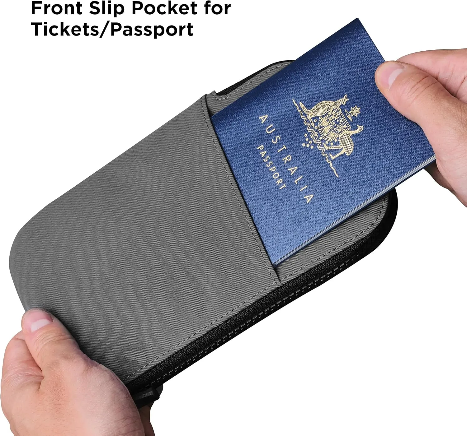 ALPAKA Zip Travel Wallet Grey Axoflux 210D - RFID Passport Holder, Self Locking Zipper Travel Wallet Tear Resistant Material, 4 Pockets and 2 Card Slots - HUB Accessories Compatible