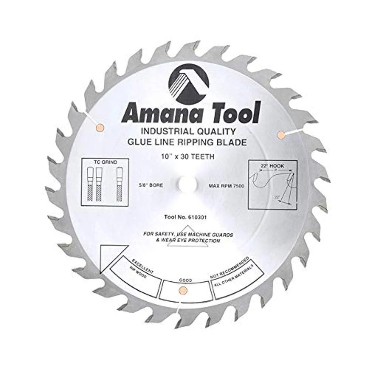 Amana Tool - 610301 Carbide Tipped Glue Line Ripping 10" Dia x 30T Tcg, 22 Deg, 5/8 BO