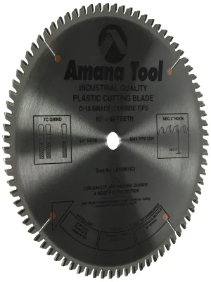 Amana Tool - LB10801 Carbide Tipped Non-Melt Plastic 10" Dia x 80T M-Tcg, -2 Deg, 5/8
