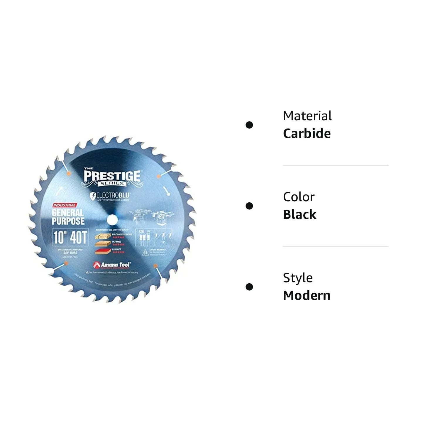 Amana Tool - PR1040C Electro-Blu Carbide Tipped Prestige General Purpose 10 Inch Dia 40T A
