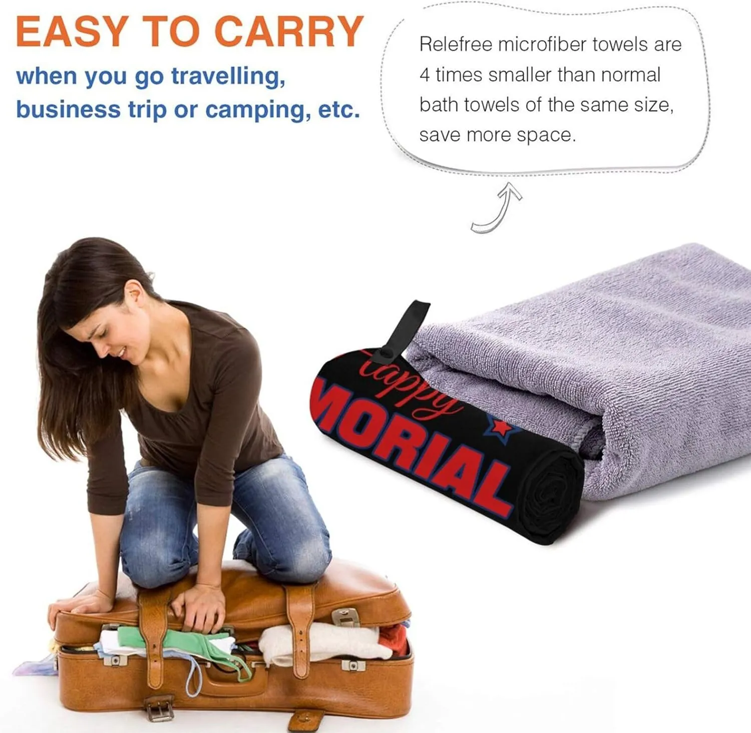America Memorial Day Text Beach Towels for Women Men 31 x 63 inches Bath Towel with Travel Bag Quick Dry Swim Towels for Sport Gift