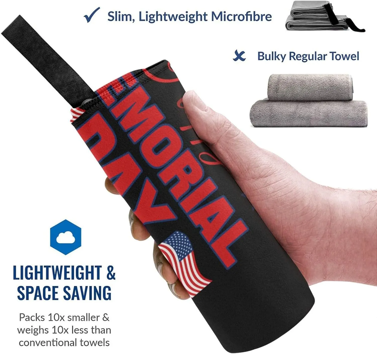America Memorial Day Text Beach Towels for Women Men 31 x 63 inches Bath Towel with Travel Bag Quick Dry Swim Towels for Sport Gift