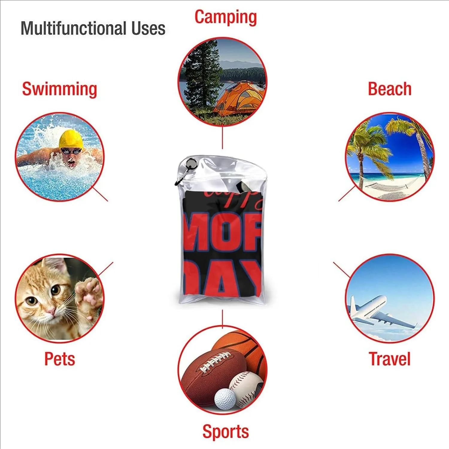 America Memorial Day Text Beach Towels for Women Men 31 x 63 inches Bath Towel with Travel Bag Quick Dry Swim Towels for Sport Gift