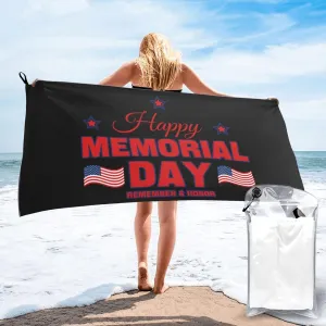 America Memorial Day Text Beach Towels for Women Men 31 x 63 inches Bath Towel with Travel Bag Quick Dry Swim Towels for Sport Gift