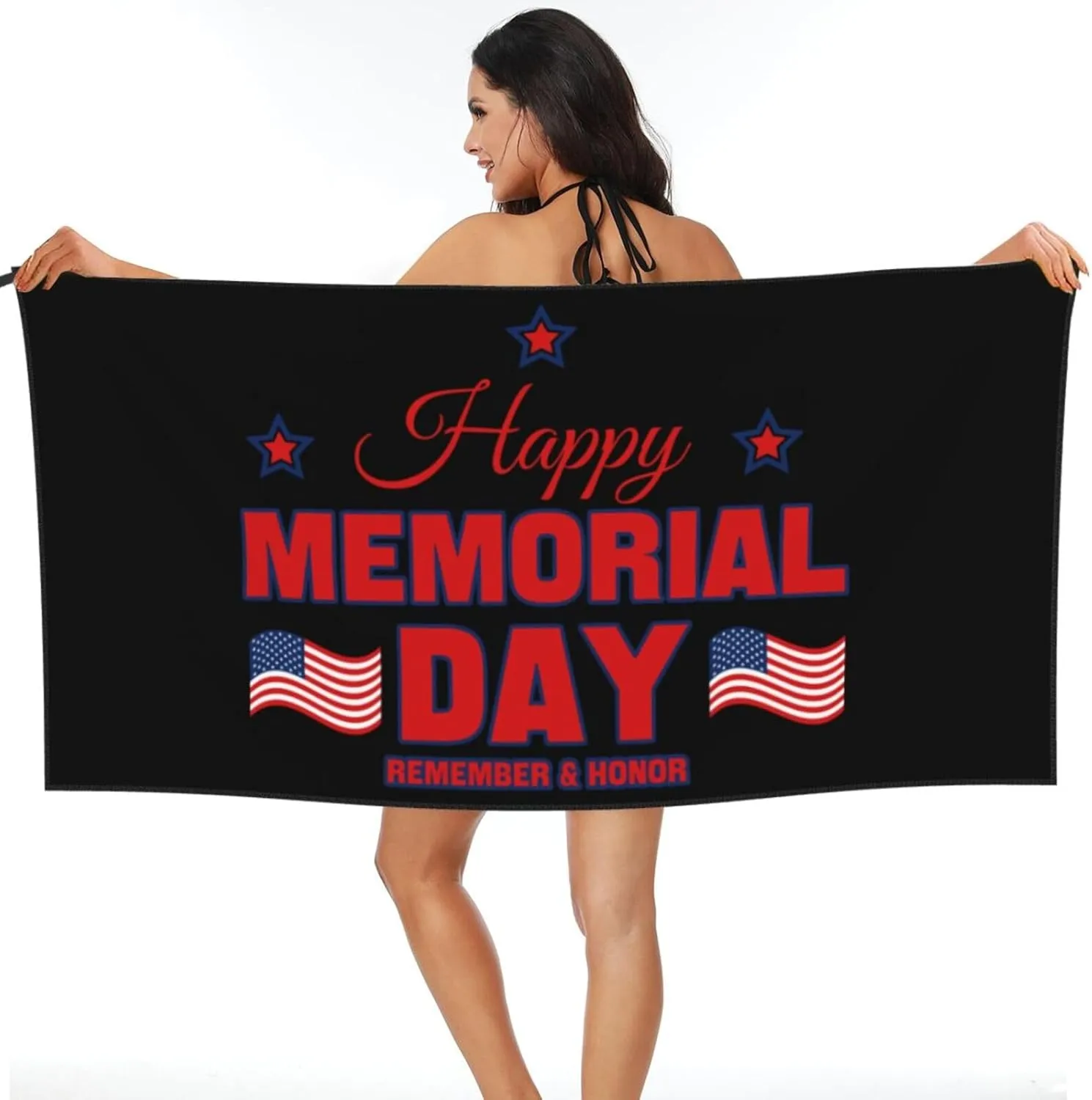 America Memorial Day Text Beach Towels for Women Men 31 x 63 inches Bath Towel with Travel Bag Quick Dry Swim Towels for Sport Gift
