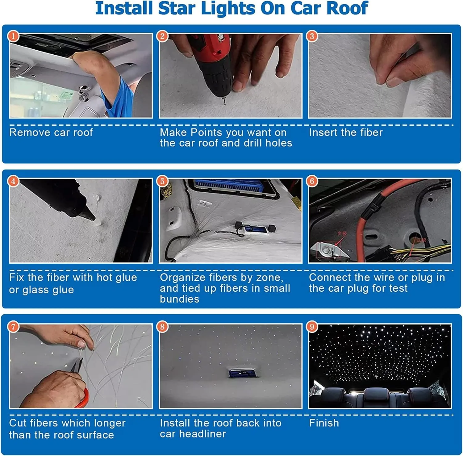 AMKI Updated 16W RGBW Fiber Optic Light Twinkle   Sound Activated 300pcs 0.03in 9.8ft Cables APP Remote Music Control Car Home Starlight Headliner Star Ceiling Light Kit