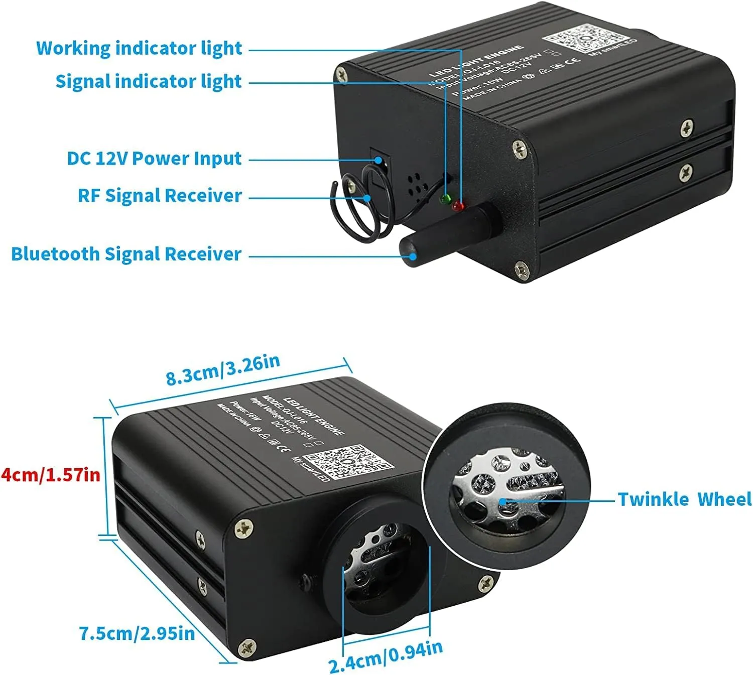 AMKI Updated 16W RGBW Fiber Optic Light Twinkle   Sound Activated 300pcs 0.03in 9.8ft Cables APP Remote Music Control Car Home Starlight Headliner Star Ceiling Light Kit