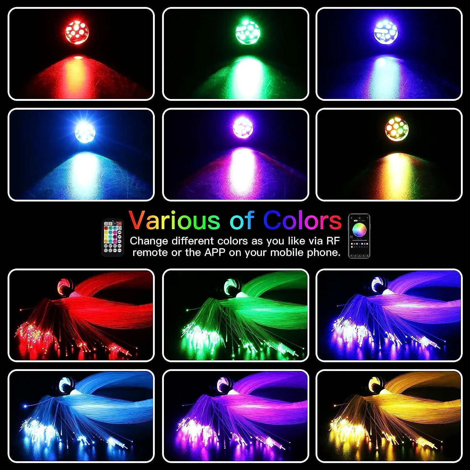 AMKI Updated 16W RGBW Fiber Optic Light Twinkle   Sound Activated 300pcs 0.03in 9.8ft Cables APP Remote Music Control Car Home Starlight Headliner Star Ceiling Light Kit