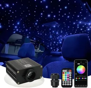 AMKI Updated 16W RGBW Fiber Optic Light Twinkle   Sound Activated 300pcs 0.03in 9.8ft Cables APP Remote Music Control Car Home Starlight Headliner Star Ceiling Light Kit