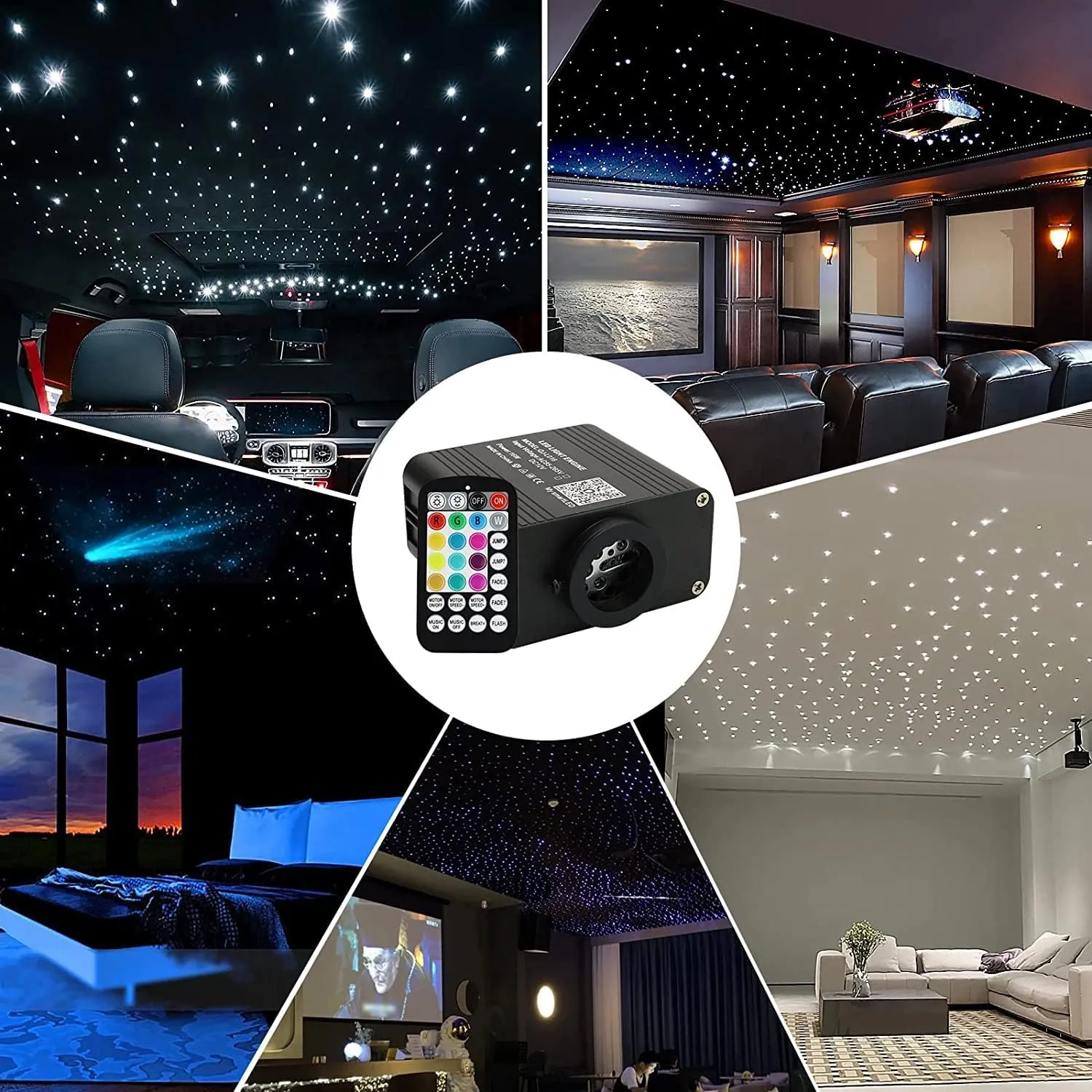AMKI Updated 16W RGBW Fiber Optic Light Twinkle   Sound Activated 300pcs 0.03in 9.8ft Cables APP Remote Music Control Car Home Starlight Headliner Star Ceiling Light Kit
