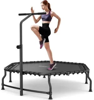 ANCHEER 50" Rebounder Trampoline for Adults- 2025 Foldable Mini Trampoline with Bar- Exercise Trampoline for Adults, Max Load 450lbs/550lbs, for Indoor/Garden Workout