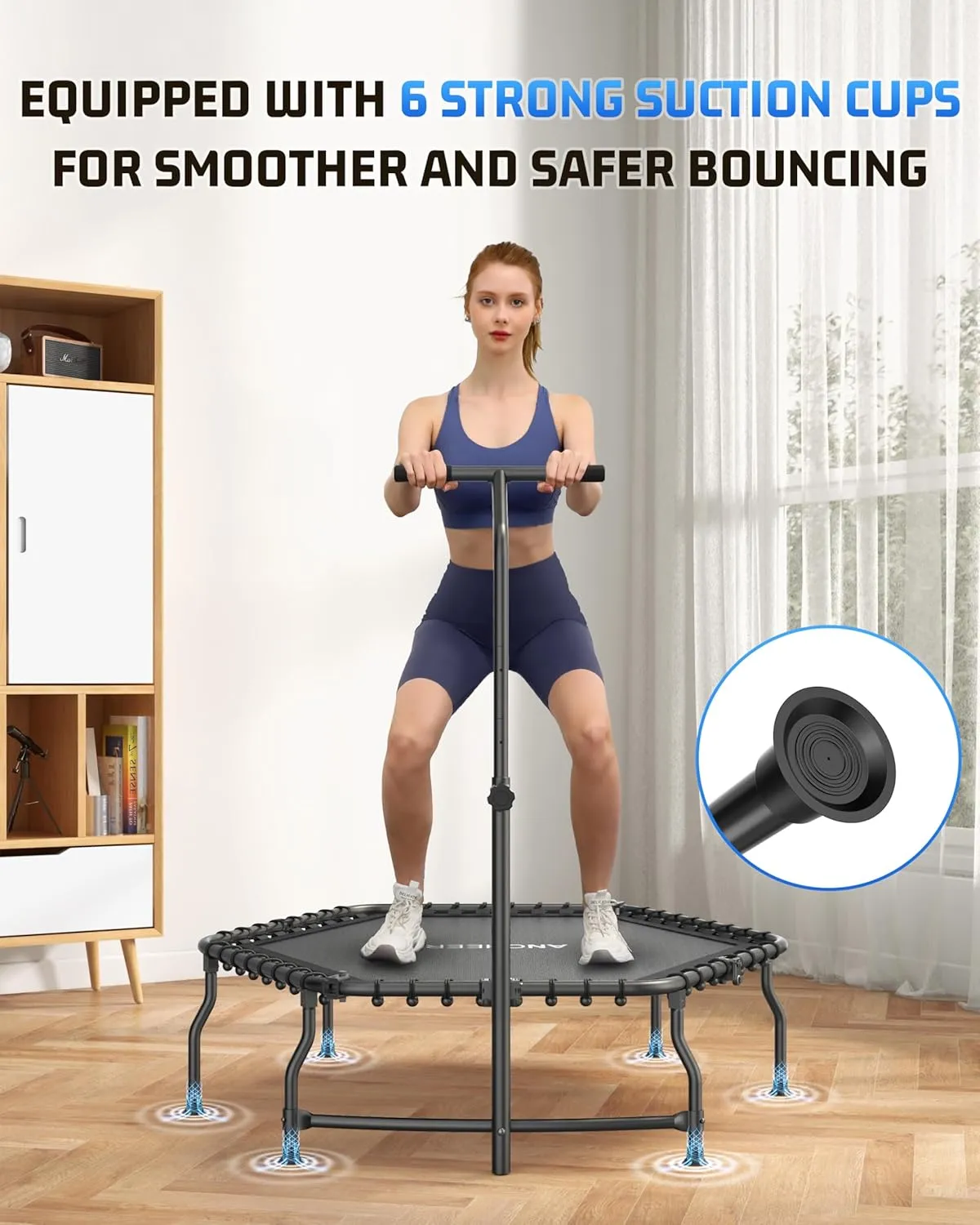 ANCHEER 50" Rebounder Trampoline for Adults- 2025 Foldable Mini Trampoline with Bar- Exercise Trampoline for Adults, Max Load 450lbs/550lbs, for Indoor/Garden Workout