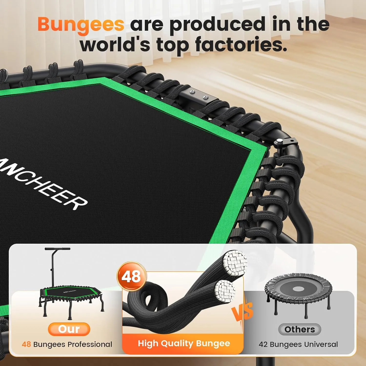 ANCHEER 50" Rebounder Trampoline for Adults- 2025 Foldable Mini Trampoline with Bar- Exercise Trampoline for Adults, Max Load 560lbs, for Indoor/Garden Workout