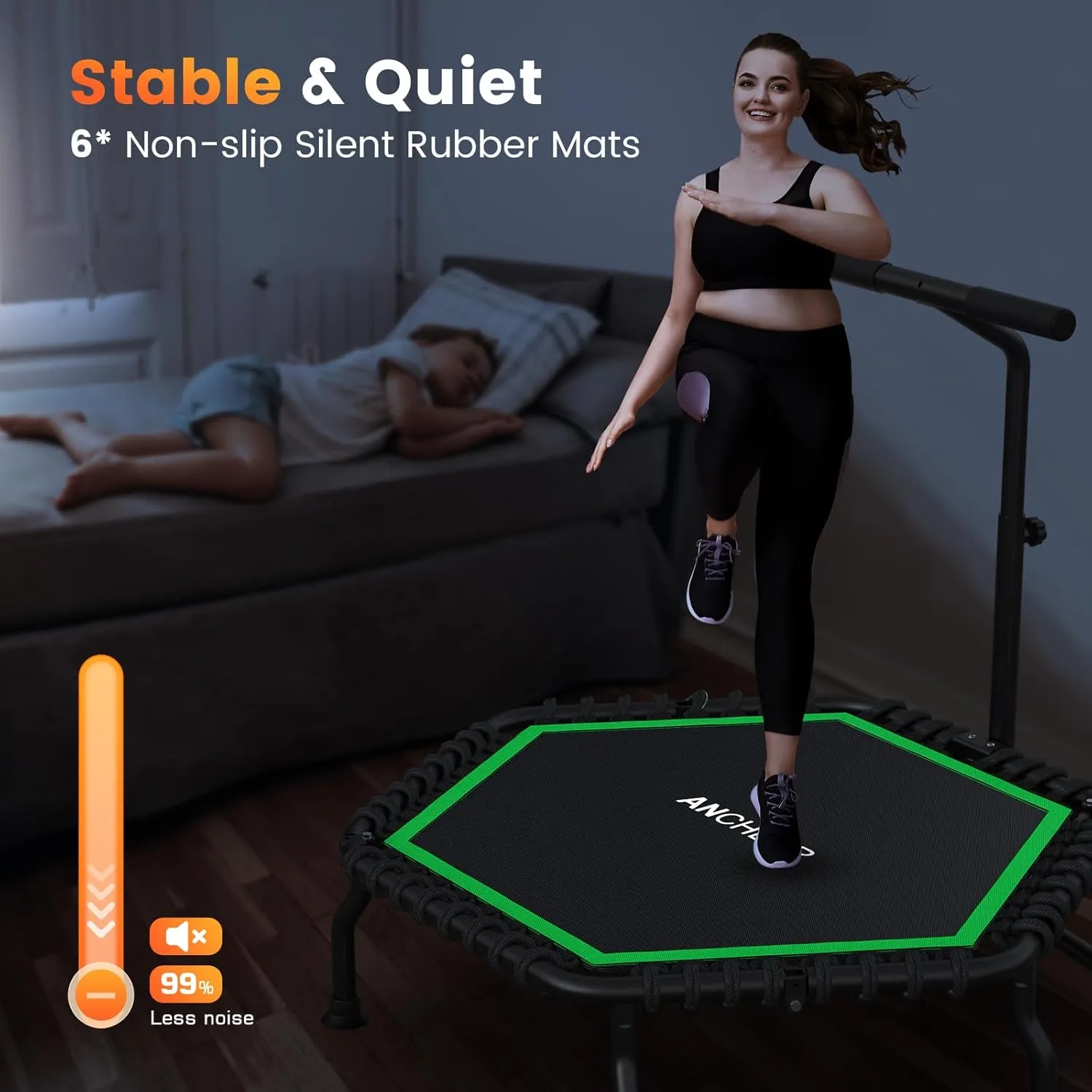 ANCHEER 50" Rebounder Trampoline for Adults- 2025 Foldable Mini Trampoline with Bar- Exercise Trampoline for Adults, Max Load 560lbs, for Indoor/Garden Workout