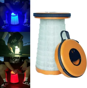Anti-Stuck Collapsible Stool with LED Light, 440lbs Weight Capacity - Portable Folding Stool for Camping, Hiking, BBQ, Travel, Fishing, Indoor & Outdoor Use(Orange)