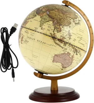 Antique Decorative Globe with Lamp Tabletop Adornment for Home Office Educational Teaching Aid Compact Retro Design Sturdy Base for Stability